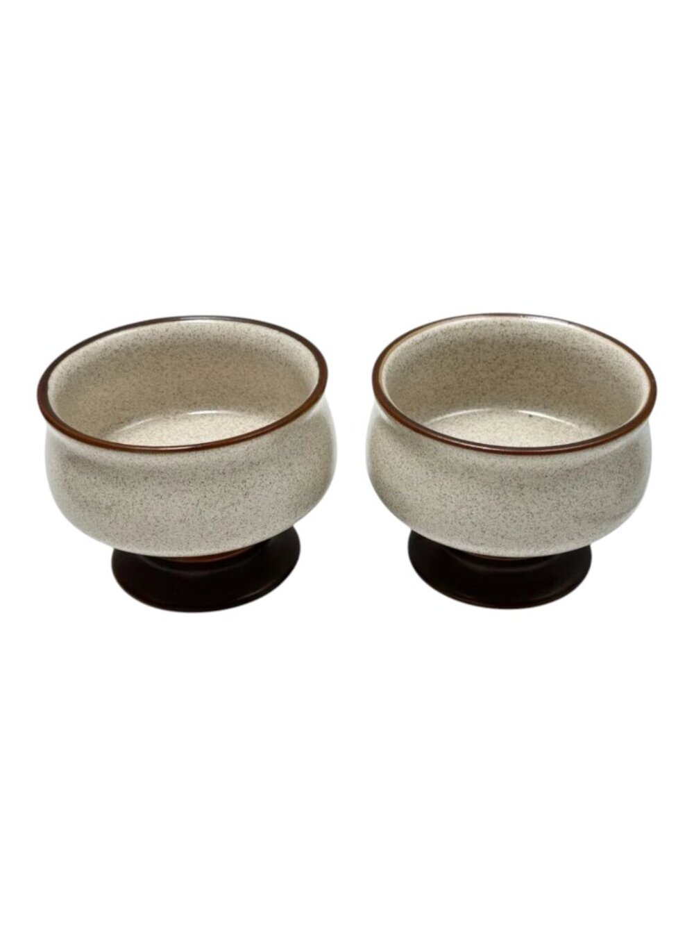 Denby Potters Wheel Footed Dessert Bowl 5 in Lot 2 Pottery Brown Speckle 1970S
